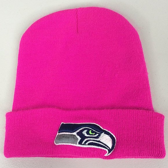 NFL Seattle Seahawks Beanie Hat Bright Pink Classic Patch Logo - Picture 1 of 6